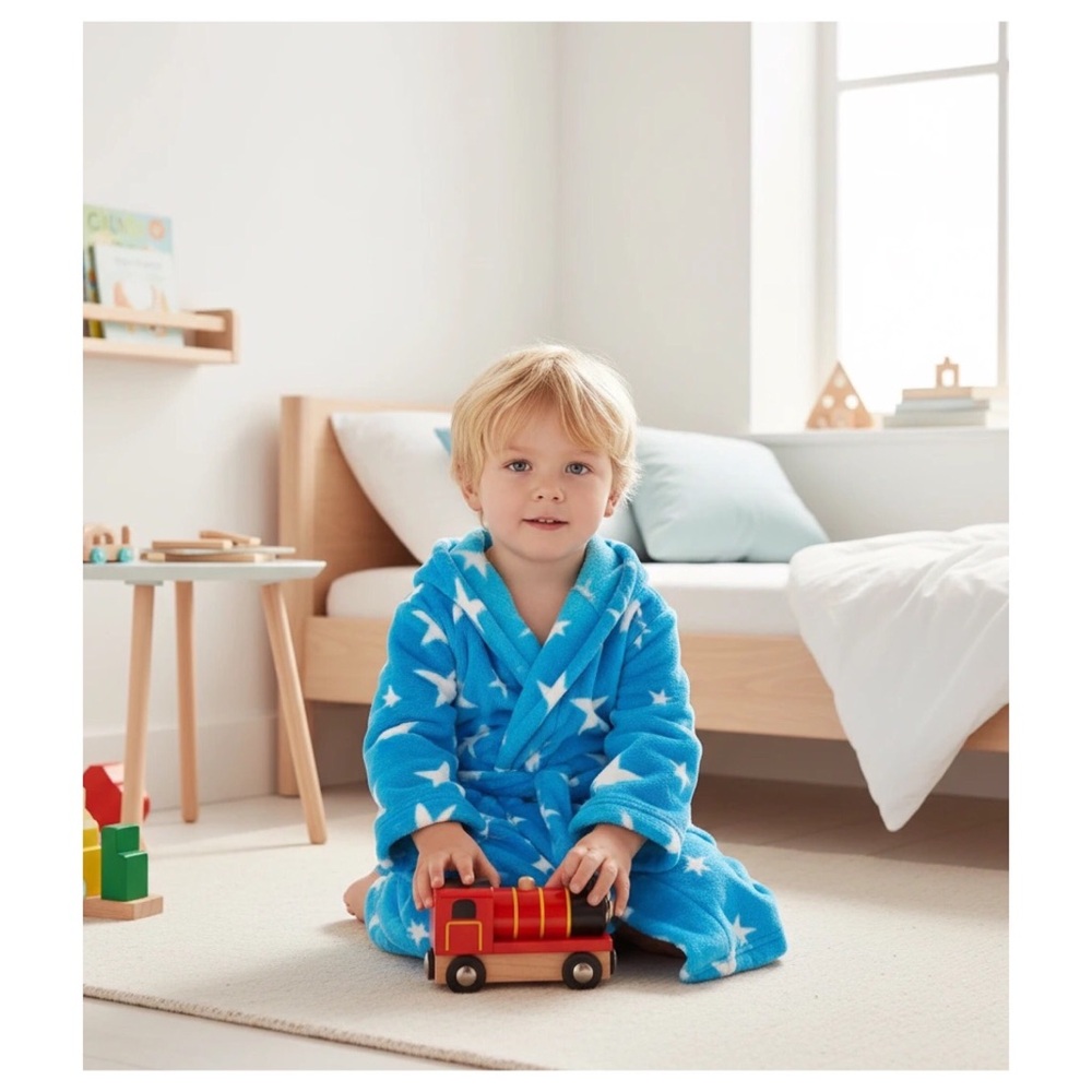 NEW! Hatley Kids Fleece Robe | Blue with Stars